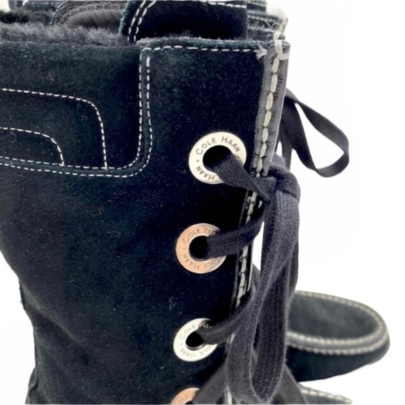 COLE Haan Winter Fur Lined Waterproof Suede Lace up Flat Boots in Black - Picture 5 of 10
